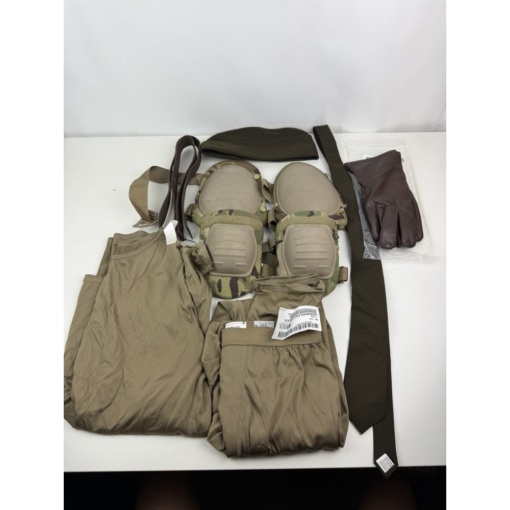US Army Uniform Accessories Lot-Garrison Cap,Tie,Leather Gloves L,Belt,Pads